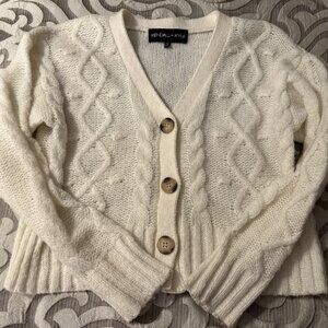 Kendall & Kylie Ivory Cable Knit Cardigan Cropped Buttons Size Small - EUC